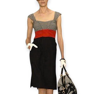 Gucci Runway Y2K 2007 Bodycon Pencil Black Red White Mini Dress IT‎ 38 / US XS